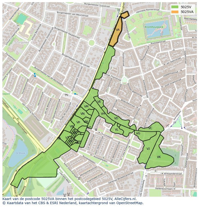 Afbeelding van het postcodegebied 5025 VA op de kaart.