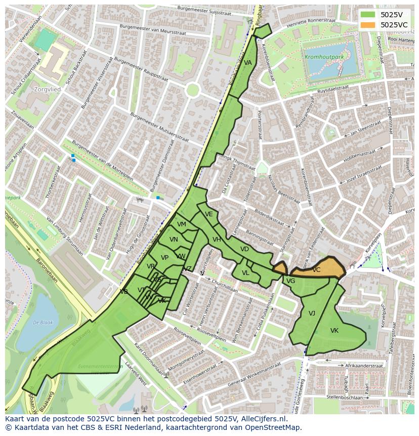 Afbeelding van het postcodegebied 5025 VC op de kaart.