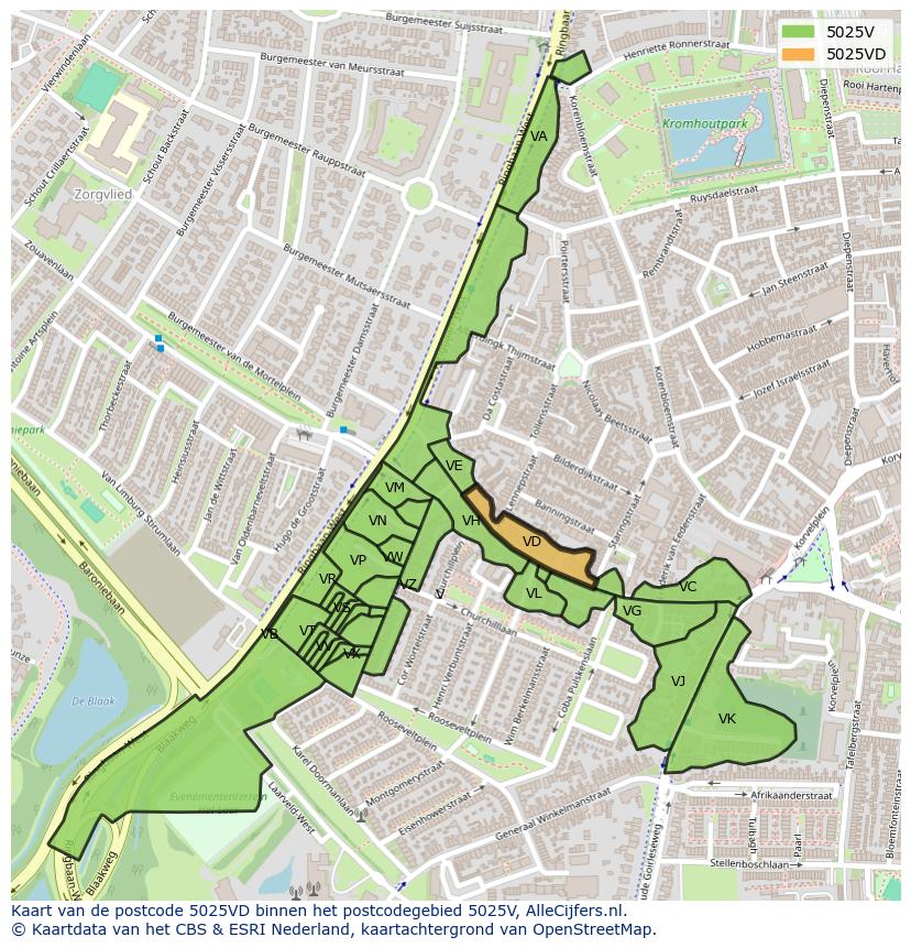 Afbeelding van het postcodegebied 5025 VD op de kaart.