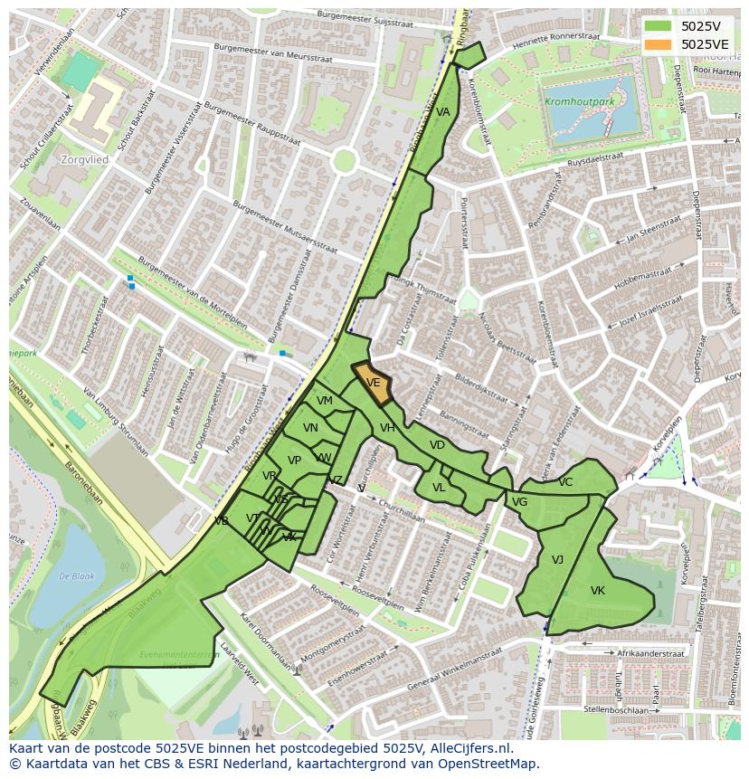 Afbeelding van het postcodegebied 5025 VE op de kaart.