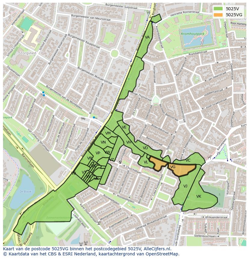 Afbeelding van het postcodegebied 5025 VG op de kaart.