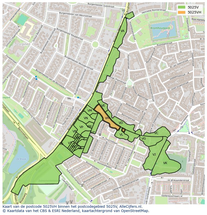 Afbeelding van het postcodegebied 5025 VH op de kaart.