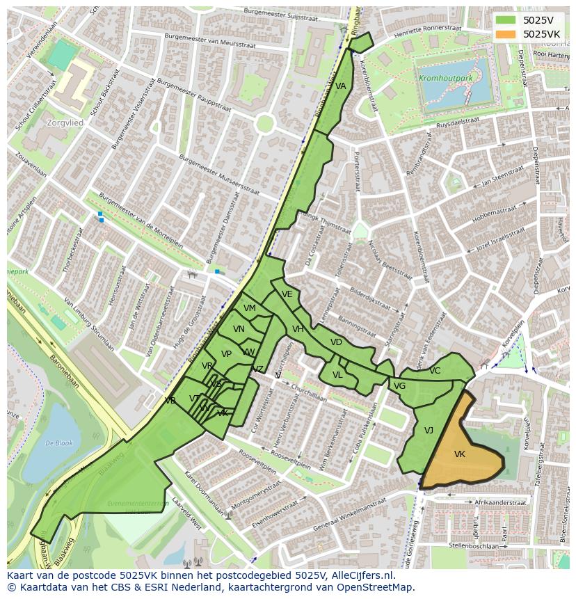 Afbeelding van het postcodegebied 5025 VK op de kaart.