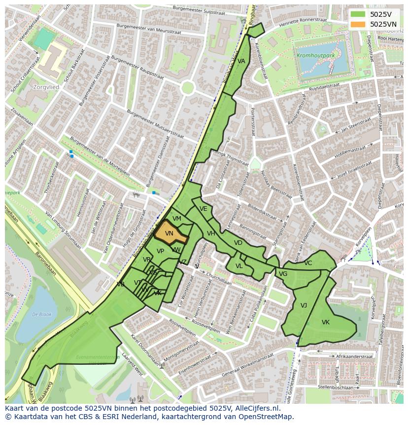Afbeelding van het postcodegebied 5025 VN op de kaart.