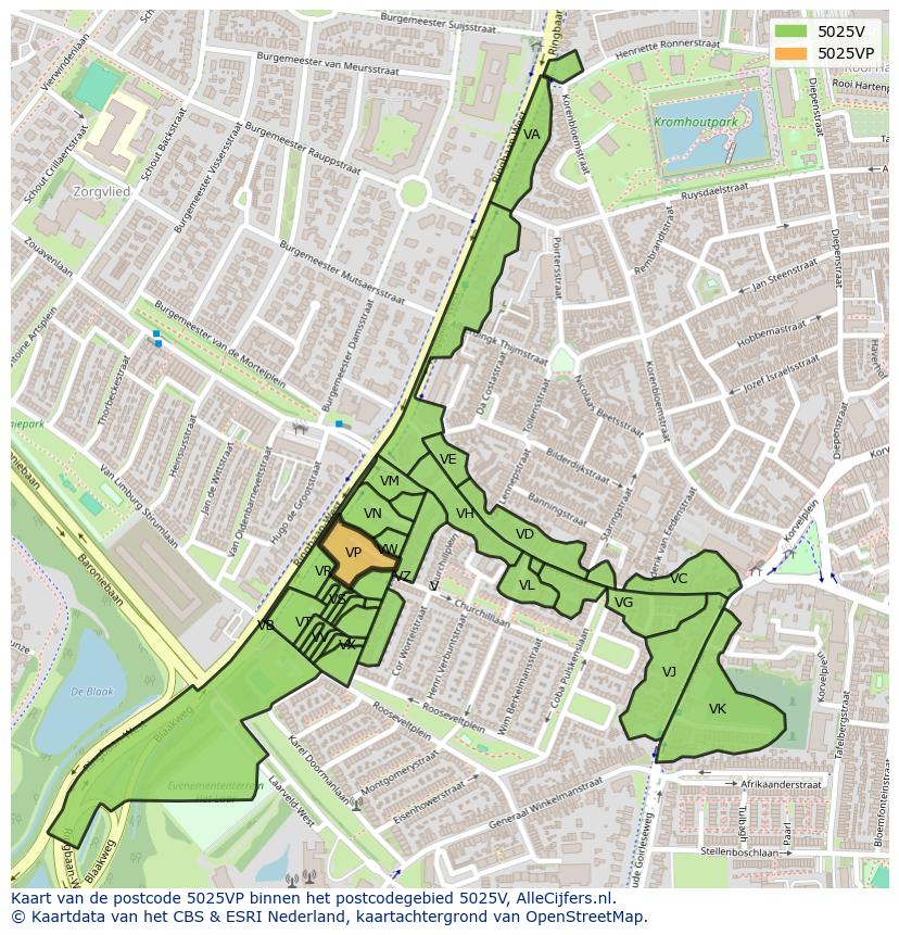 Afbeelding van het postcodegebied 5025 VP op de kaart.
