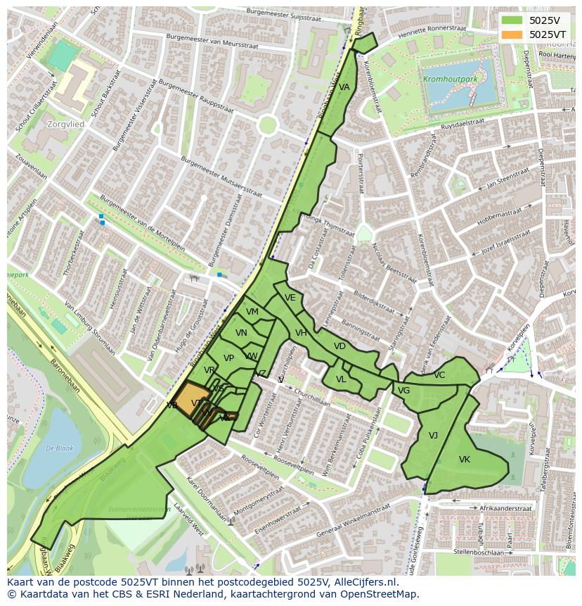 Afbeelding van het postcodegebied 5025 VT op de kaart.