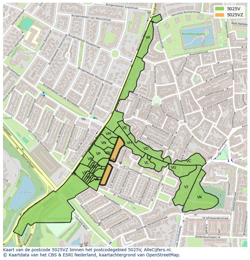 Afbeelding van het postcodegebied 5025 VZ op de kaart.