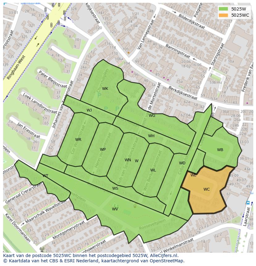 Afbeelding van het postcodegebied 5025 WC op de kaart.