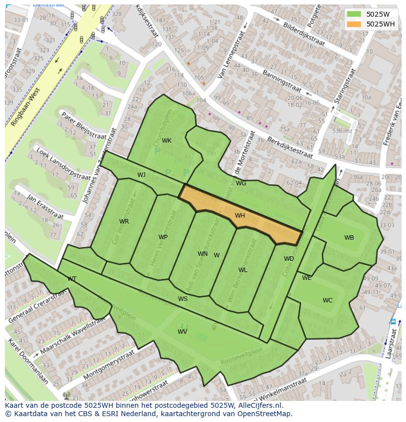 Afbeelding van het postcodegebied 5025 WH op de kaart.