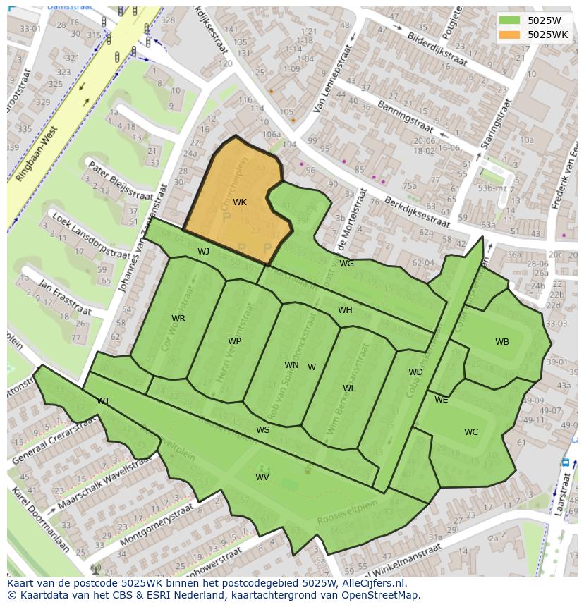 Afbeelding van het postcodegebied 5025 WK op de kaart.