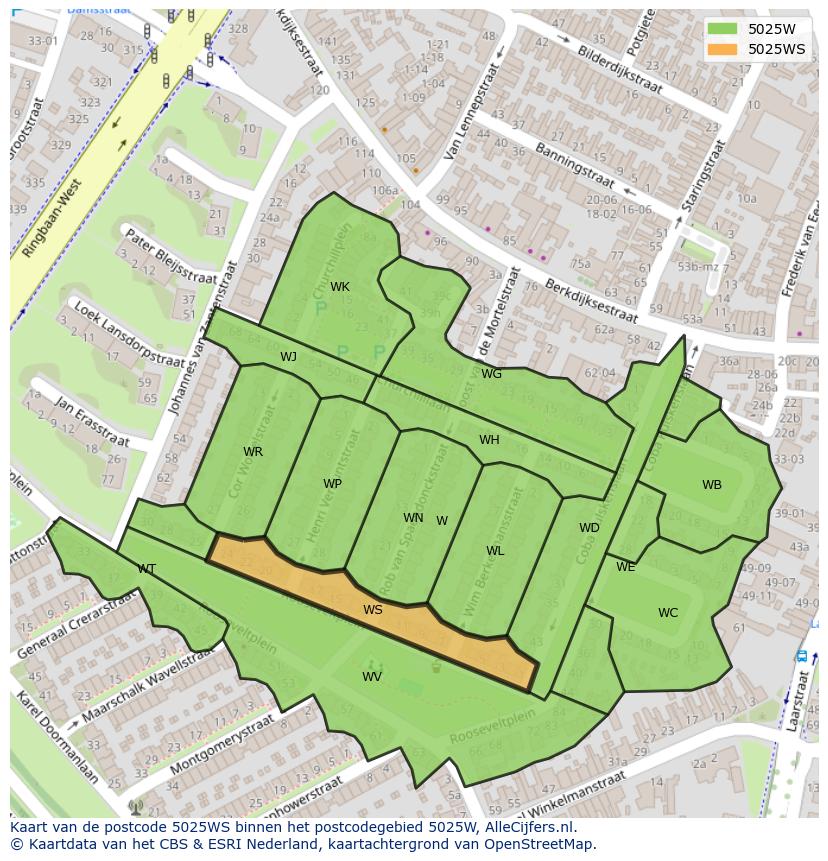 Afbeelding van het postcodegebied 5025 WS op de kaart.
