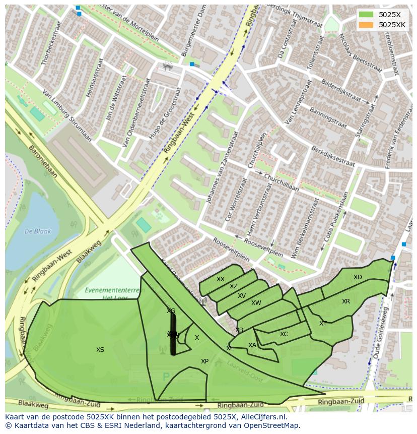 Afbeelding van het postcodegebied 5025 XK op de kaart.