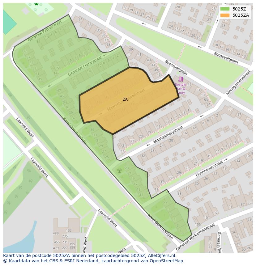 Afbeelding van het postcodegebied 5025 ZA op de kaart.