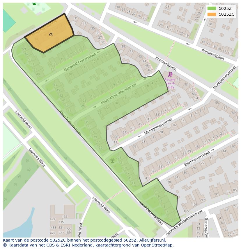 Afbeelding van het postcodegebied 5025 ZC op de kaart.