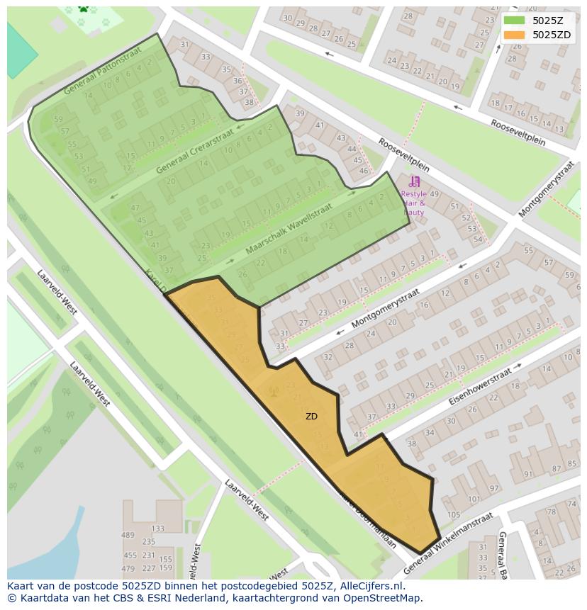 Afbeelding van het postcodegebied 5025 ZD op de kaart.