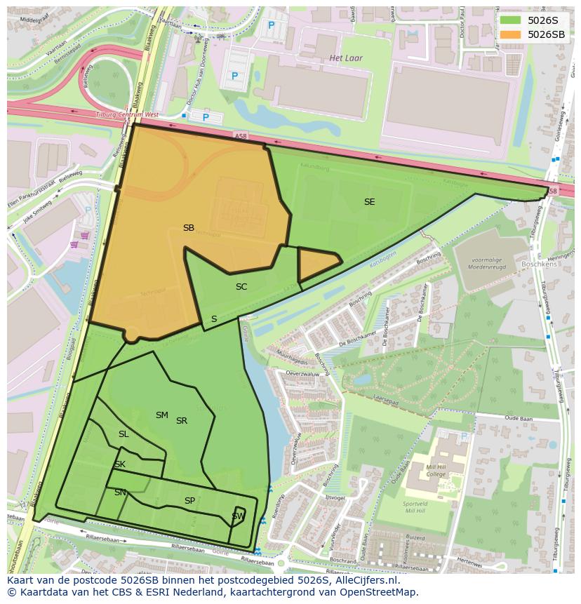 Afbeelding van het postcodegebied 5026 SB op de kaart.