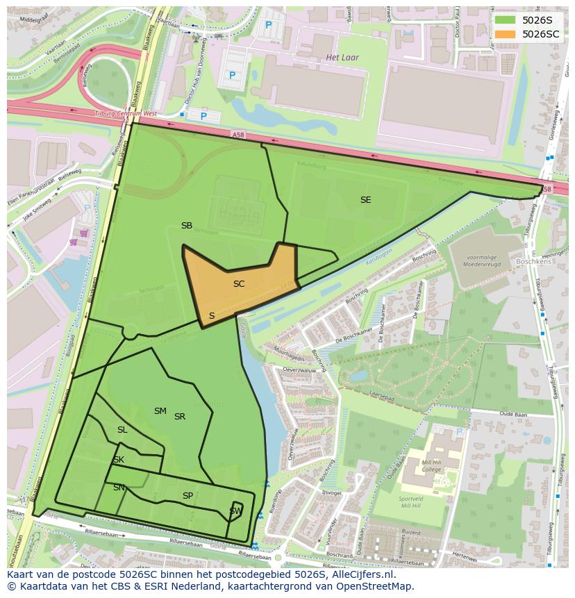 Afbeelding van het postcodegebied 5026 SC op de kaart.