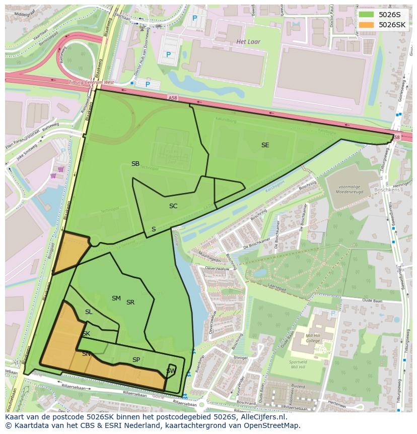 Afbeelding van het postcodegebied 5026 SK op de kaart.