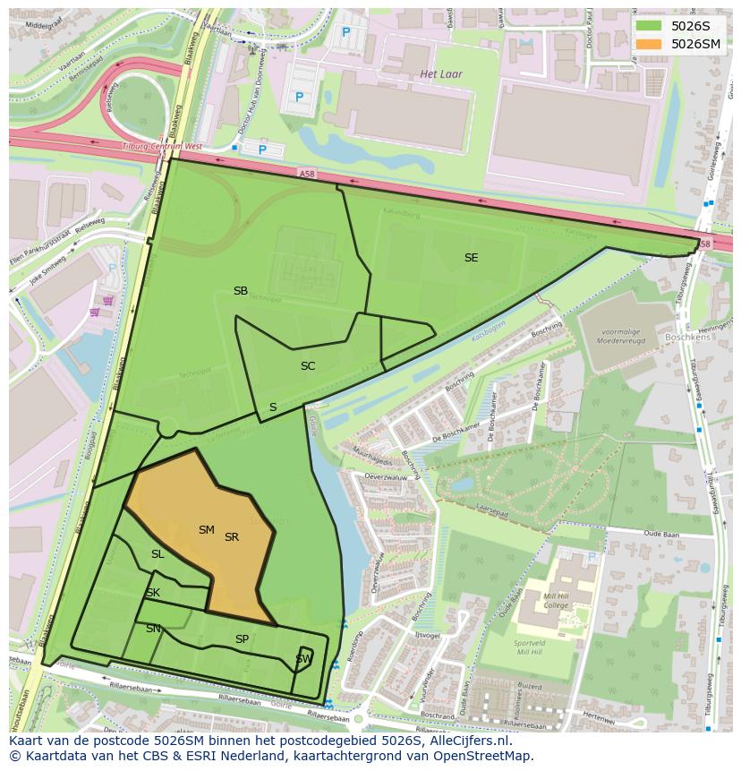 Afbeelding van het postcodegebied 5026 SM op de kaart.