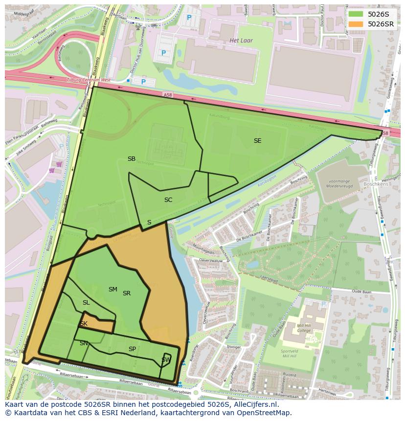 Afbeelding van het postcodegebied 5026 SR op de kaart.