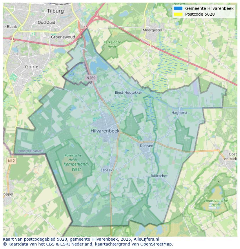 Afbeelding van het postcodegebied 5028 op de kaart.