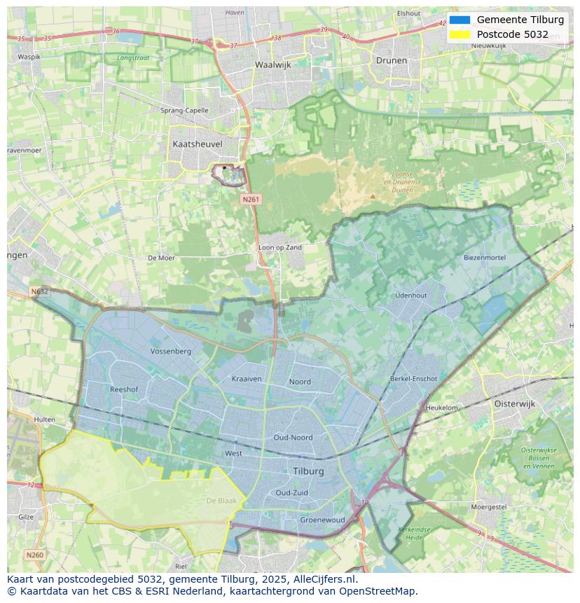 Afbeelding van het postcodegebied 5032 op de kaart.