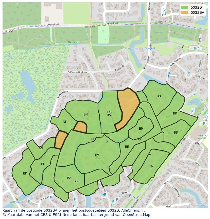 Afbeelding van het postcodegebied 5032 BA op de kaart.