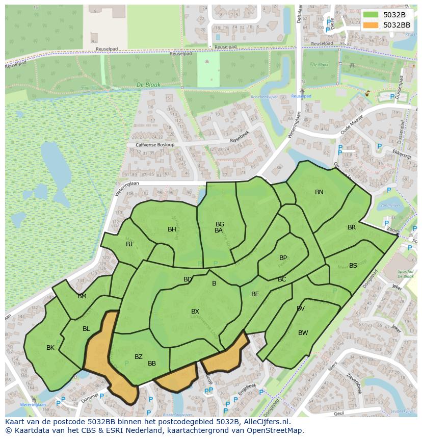 Afbeelding van het postcodegebied 5032 BB op de kaart.