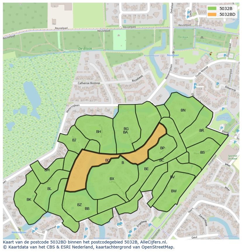 Afbeelding van het postcodegebied 5032 BD op de kaart.