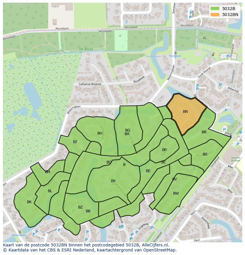 Afbeelding van het postcodegebied 5032 BN op de kaart.