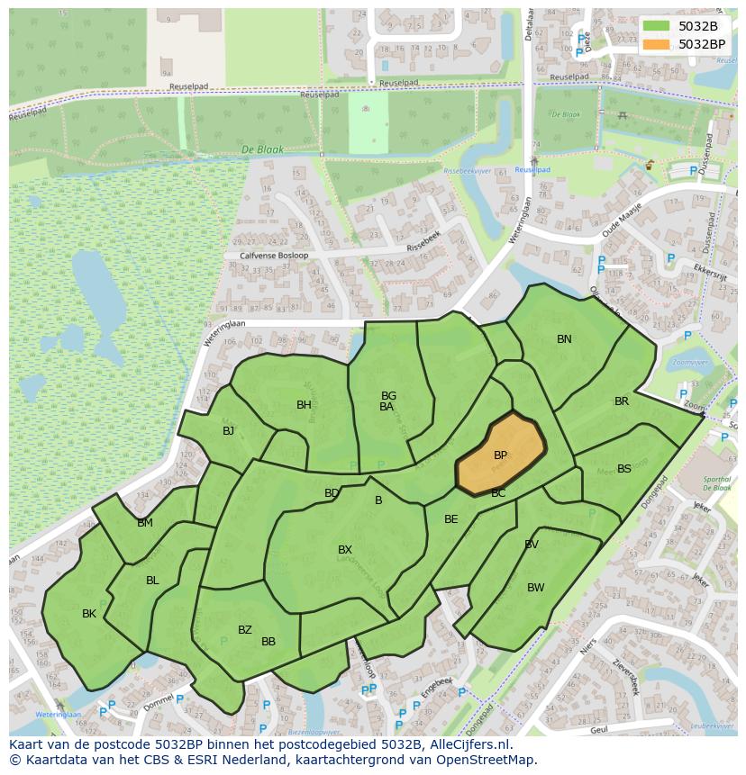 Afbeelding van het postcodegebied 5032 BP op de kaart.