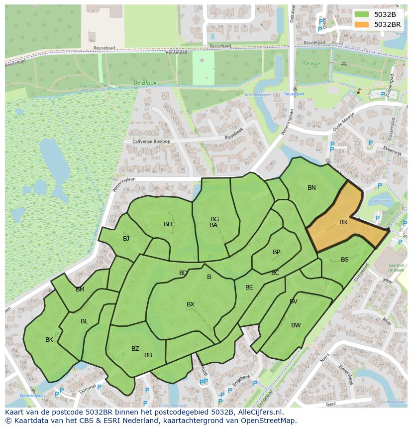 Afbeelding van het postcodegebied 5032 BR op de kaart.
