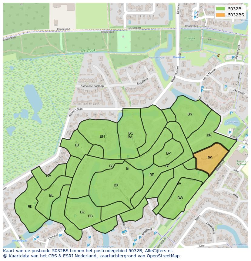 Afbeelding van het postcodegebied 5032 BS op de kaart.