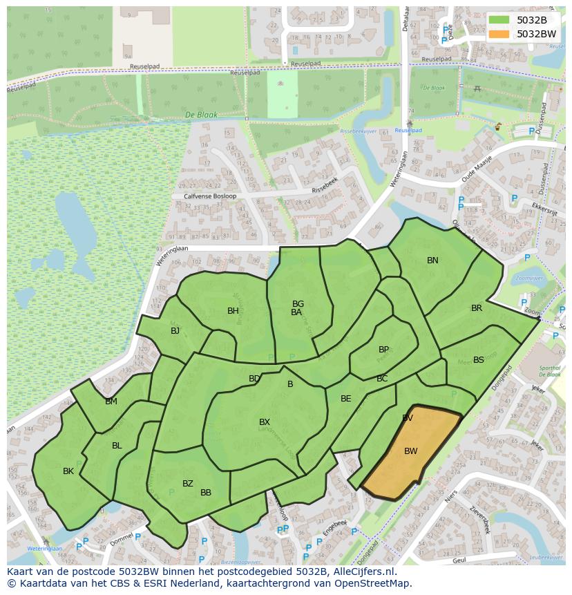 Afbeelding van het postcodegebied 5032 BW op de kaart.