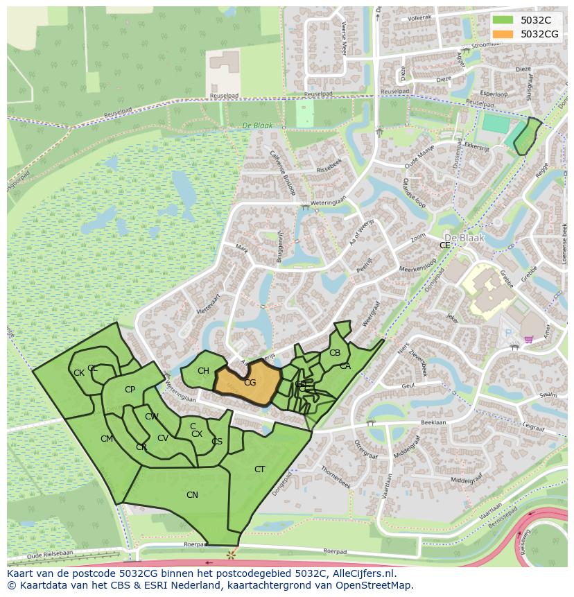 Afbeelding van het postcodegebied 5032 CG op de kaart.
