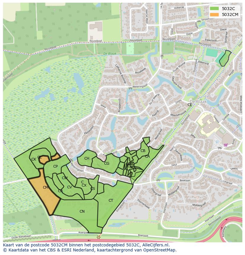 Afbeelding van het postcodegebied 5032 CM op de kaart.