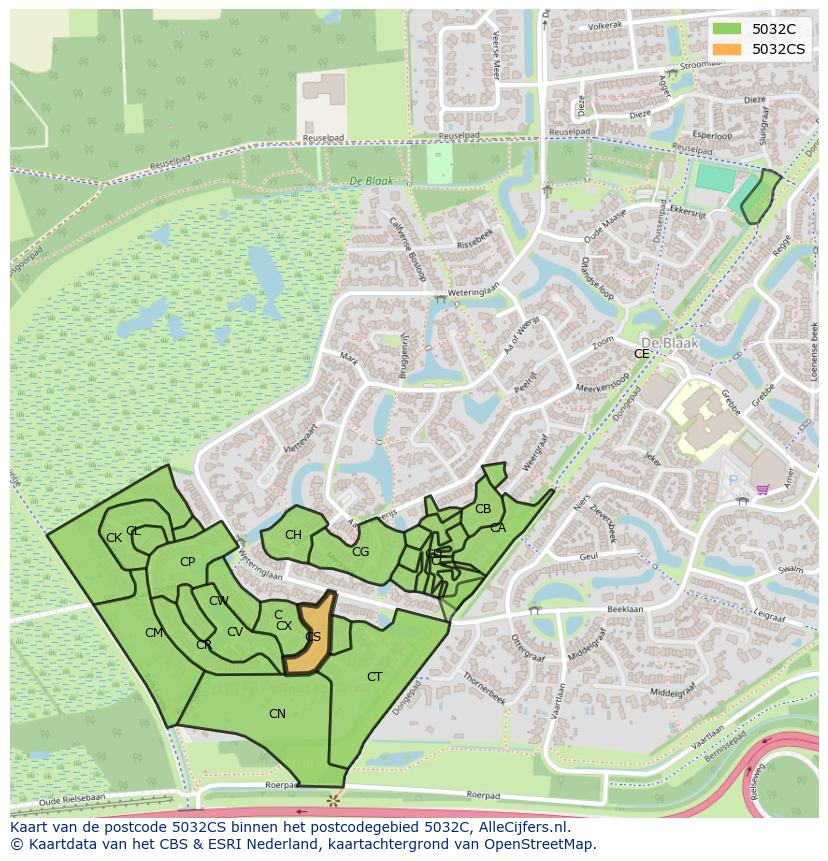 Afbeelding van het postcodegebied 5032 CS op de kaart.