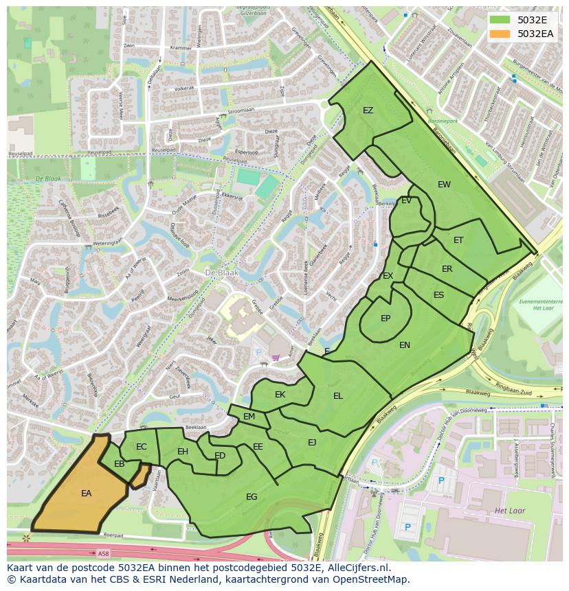 Afbeelding van het postcodegebied 5032 EA op de kaart.