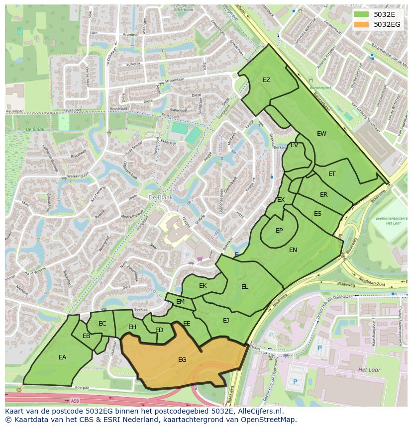 Afbeelding van het postcodegebied 5032 EG op de kaart.