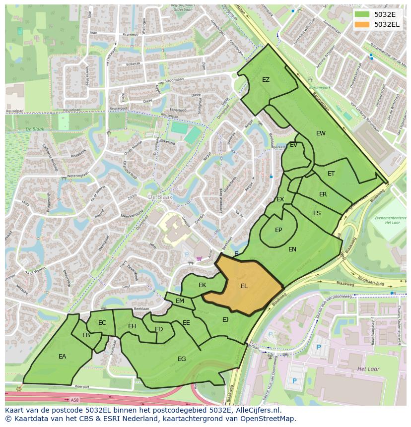 Afbeelding van het postcodegebied 5032 EL op de kaart.