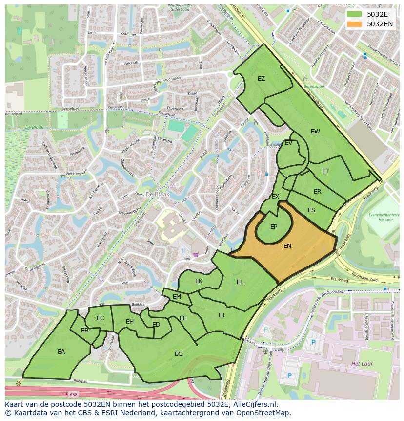 Afbeelding van het postcodegebied 5032 EN op de kaart.