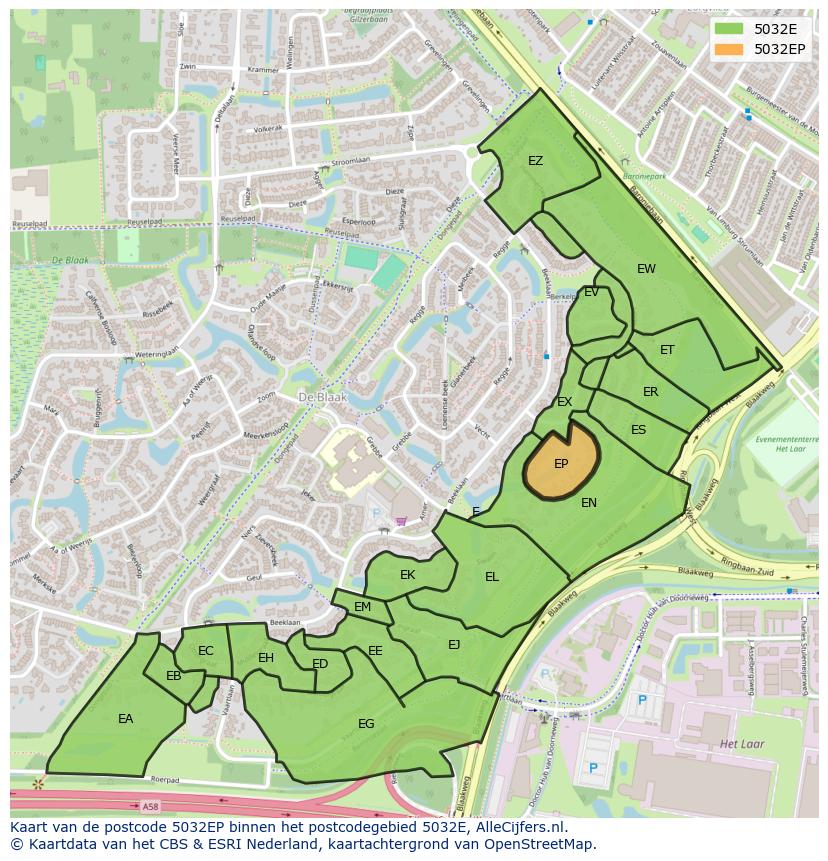 Afbeelding van het postcodegebied 5032 EP op de kaart.