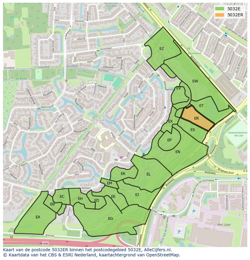 Afbeelding van het postcodegebied 5032 ER op de kaart.