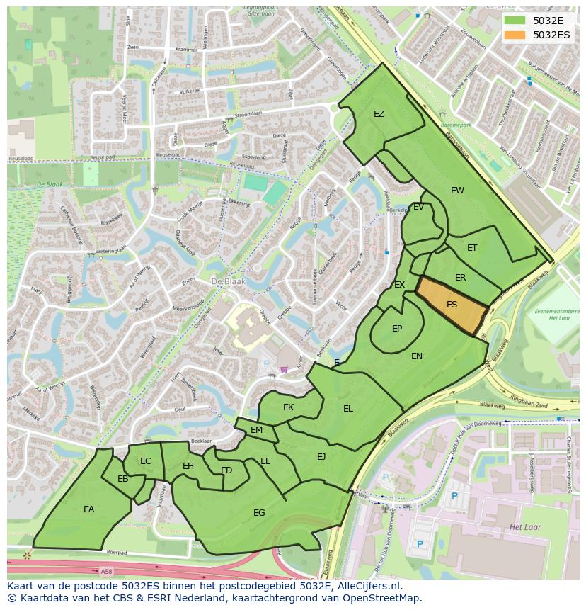 Afbeelding van het postcodegebied 5032 ES op de kaart.
