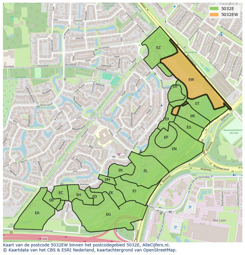 Afbeelding van het postcodegebied 5032 EW op de kaart.