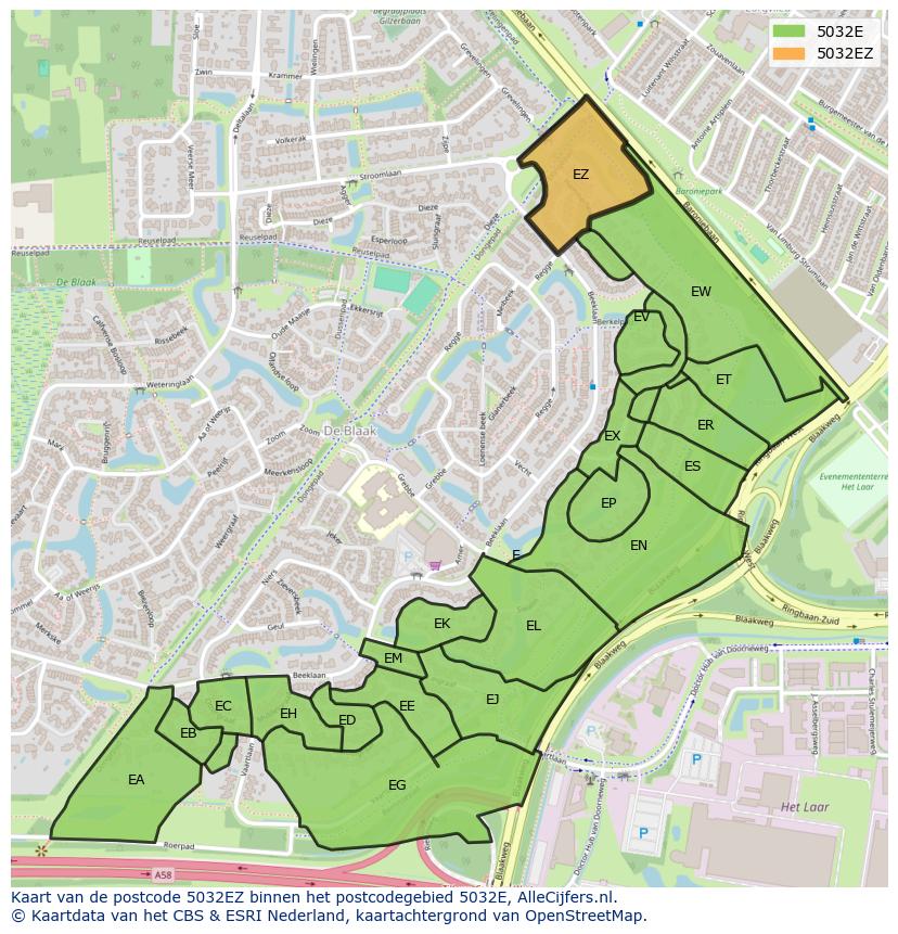 Afbeelding van het postcodegebied 5032 EZ op de kaart.