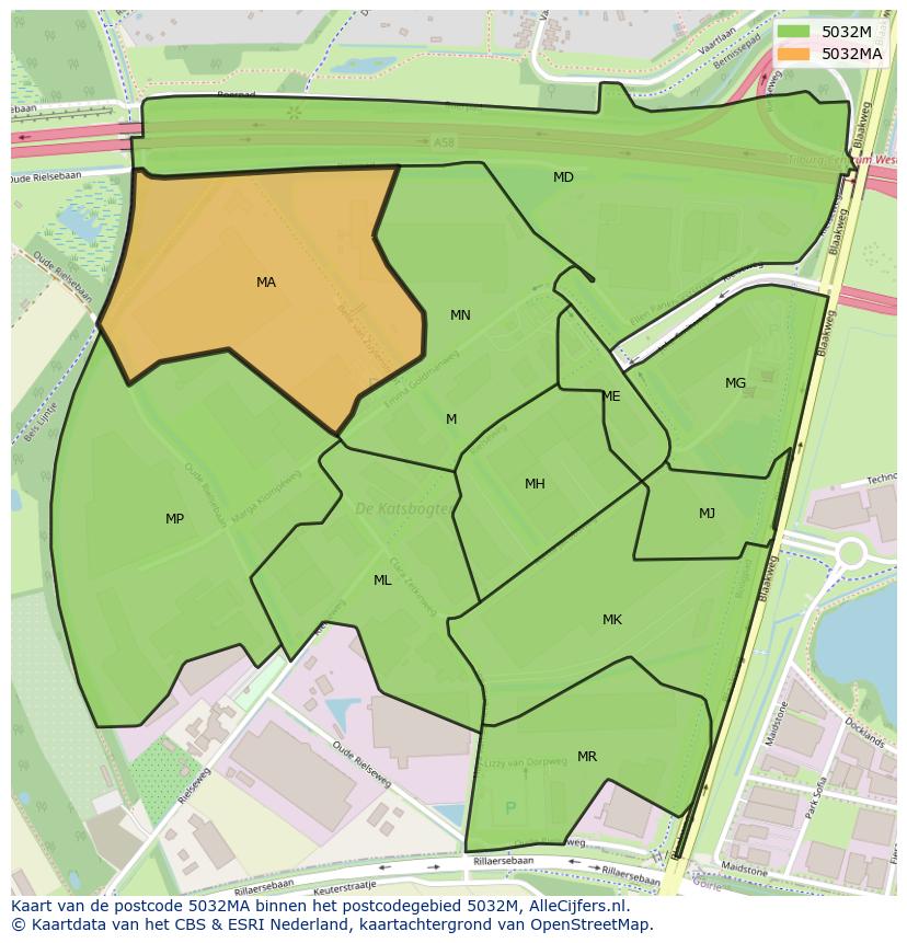 Afbeelding van het postcodegebied 5032 MA op de kaart.