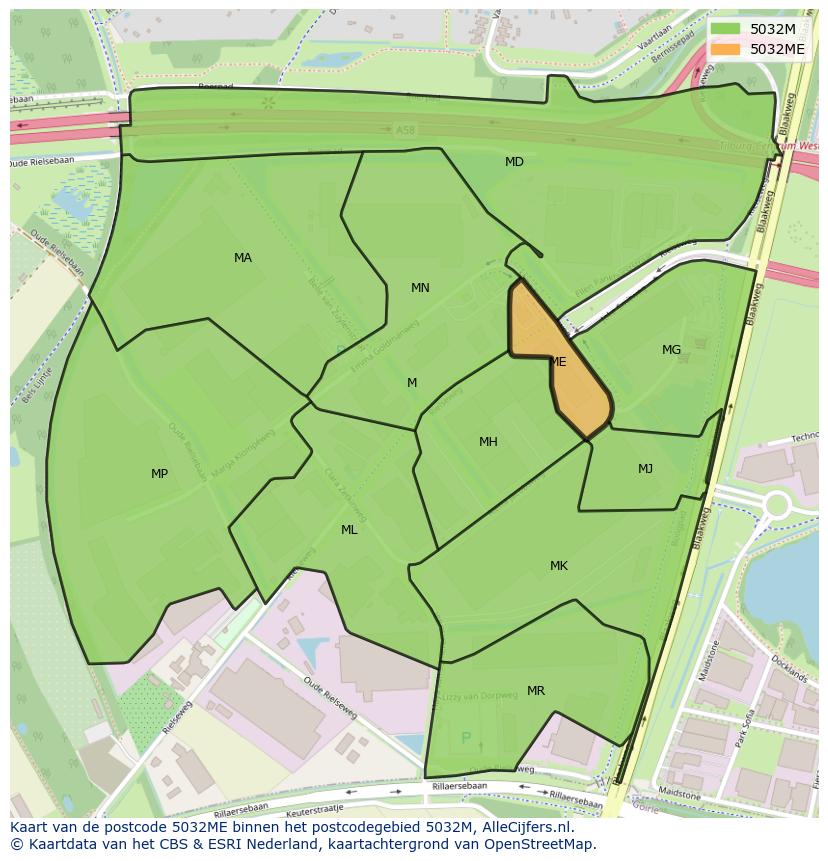 Afbeelding van het postcodegebied 5032 ME op de kaart.