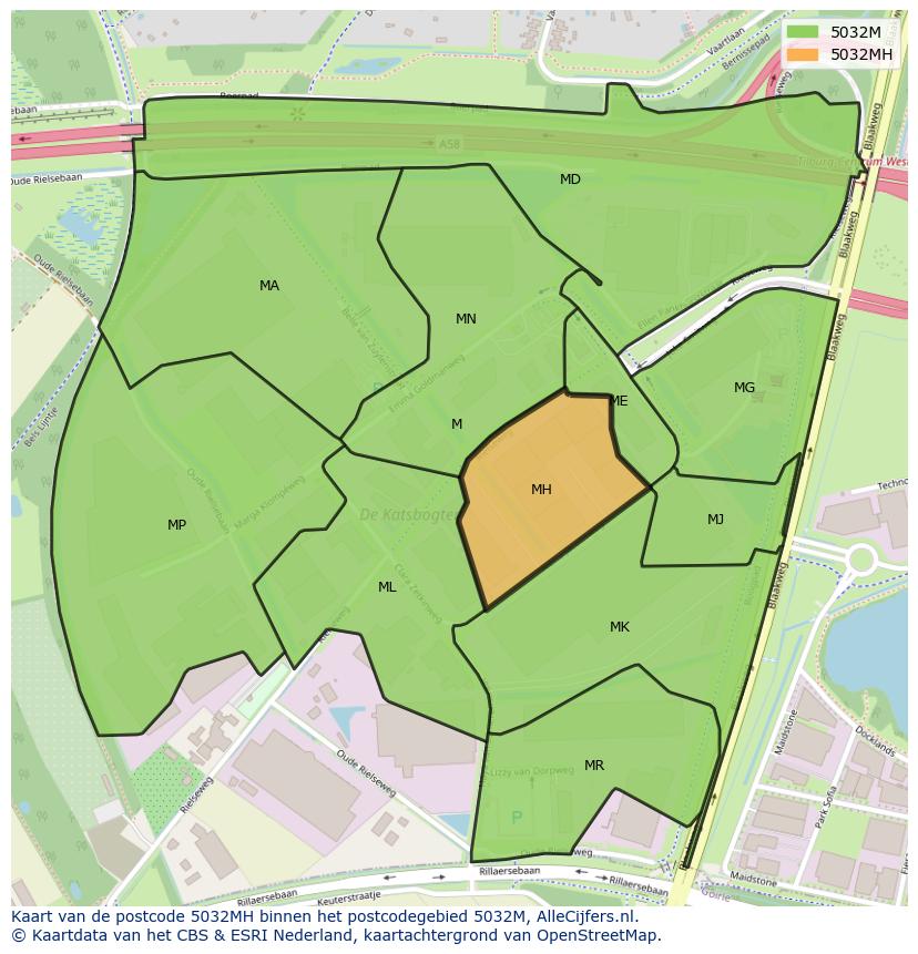 Afbeelding van het postcodegebied 5032 MH op de kaart.