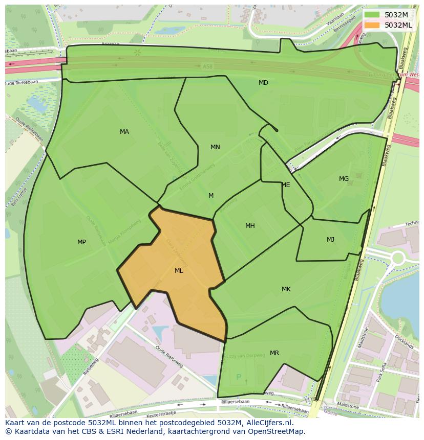 Afbeelding van het postcodegebied 5032 ML op de kaart.